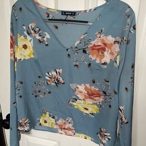 Shein Large Blue Floral Blouse
